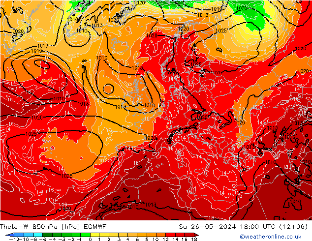 Theta-W 850гПа ECMWF Вс 26.05.2024 18 UTC