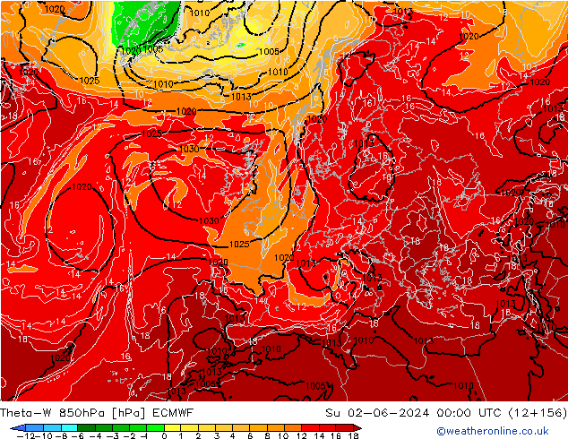 Theta-W 850hPa ECMWF Ne 02.06.2024 00 UTC