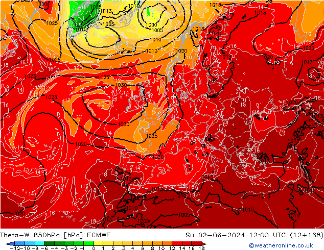 Theta-W 850hPa ECMWF So 02.06.2024 12 UTC