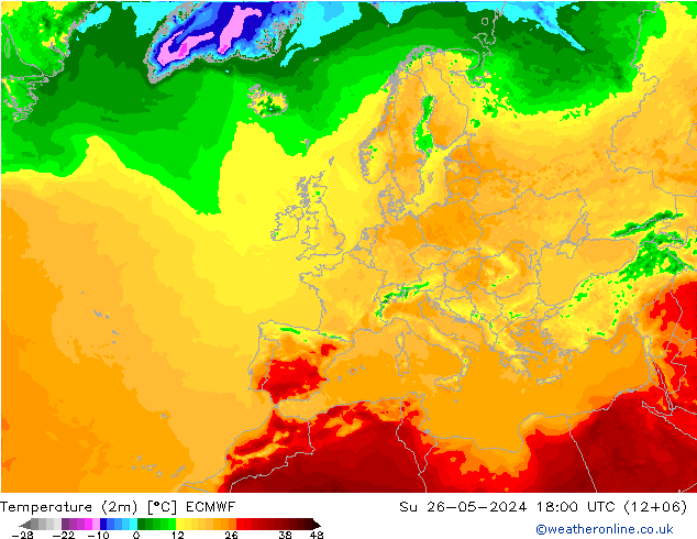 Temperaturkarte (2m) ECMWF So 26.05.2024 18 UTC