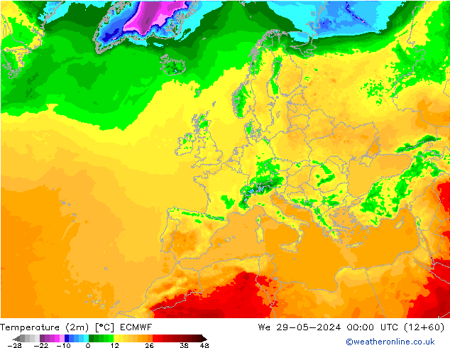 Temperaturkarte (2m) ECMWF Mi 29.05.2024 00 UTC