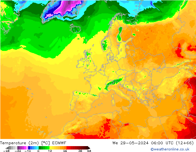Temperatura (2m) ECMWF mié 29.05.2024 06 UTC