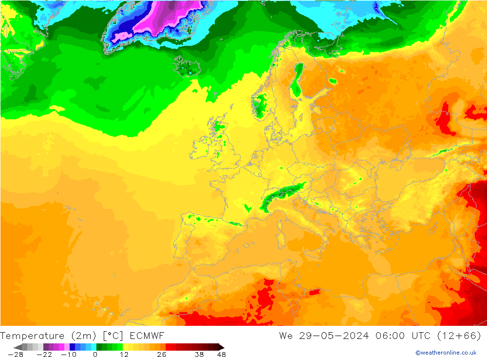 Temperatuurkaart (2m) ECMWF wo 29.05.2024 06 UTC