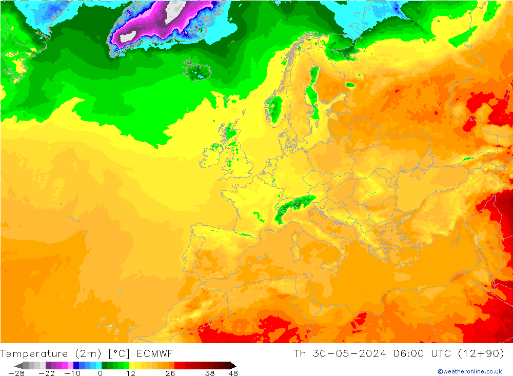 Temperature (2m) ECMWF Čt 30.05.2024 06 UTC