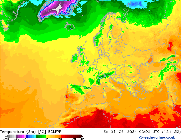 Temperature (2m) ECMWF So 01.06.2024 00 UTC