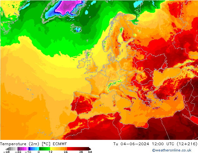 Sıcaklık Haritası (2m) ECMWF Sa 04.06.2024 12 UTC