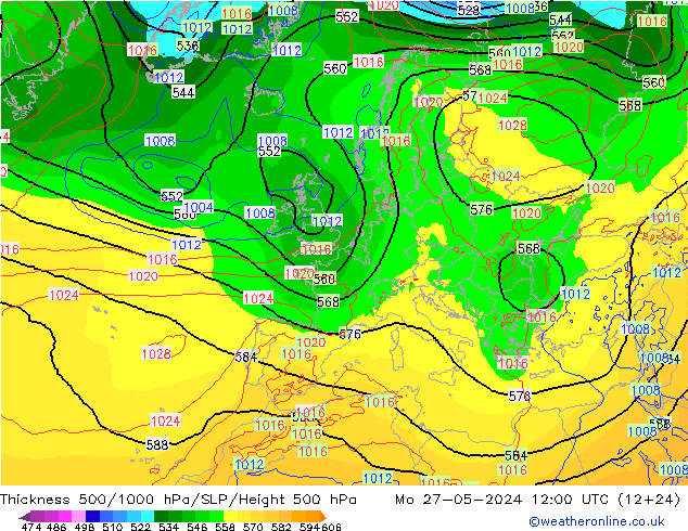 Thck 500-1000hPa ECMWF Mo 27.05.2024 12 UTC