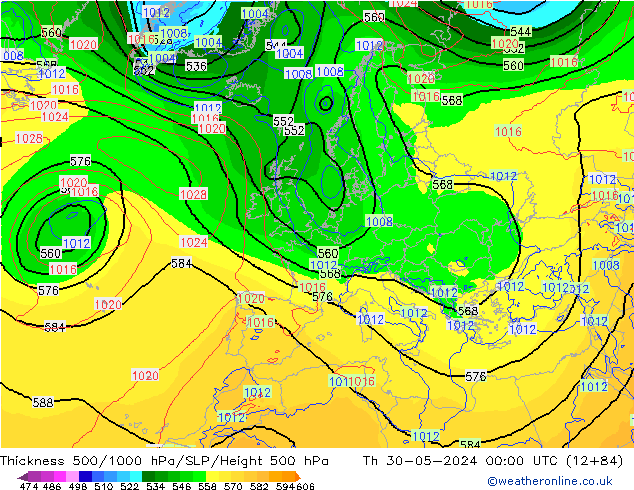 Thck 500-1000hPa ECMWF Čt 30.05.2024 00 UTC