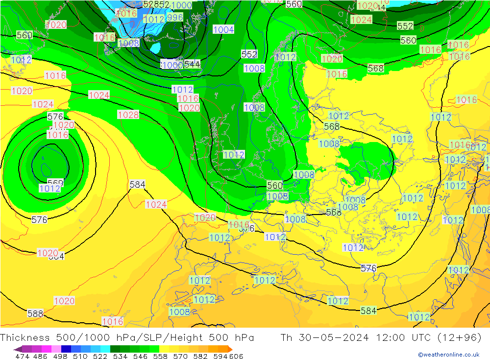 Thck 500-1000hPa ECMWF  30.05.2024 12 UTC