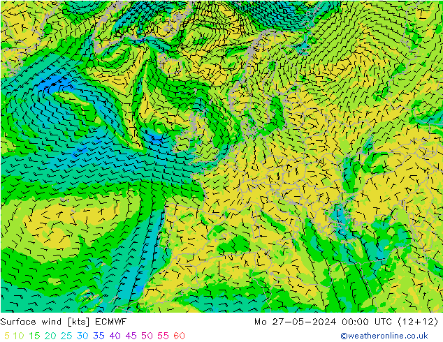 Surface wind ECMWF Mo 27.05.2024 00 UTC