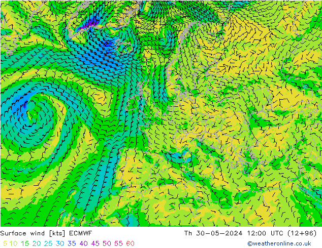 Surface wind ECMWF Th 30.05.2024 12 UTC