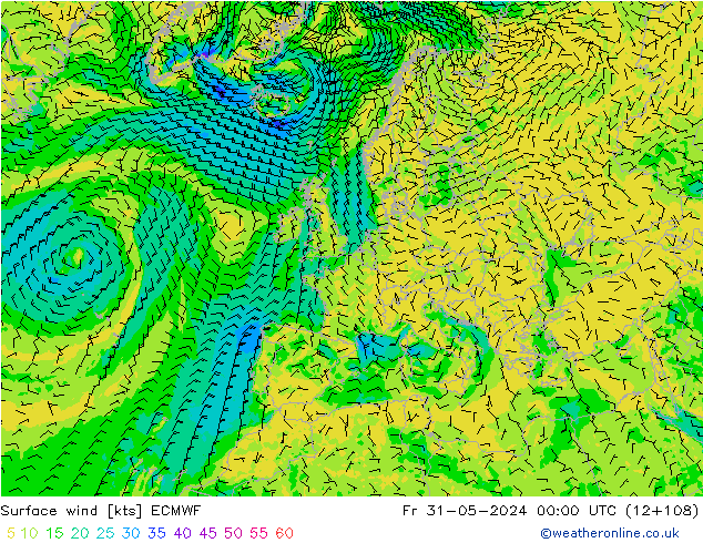 Vent 10 m ECMWF ven 31.05.2024 00 UTC