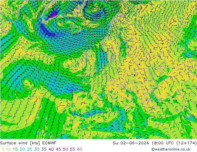 Bodenwind ECMWF So 02.06.2024 18 UTC