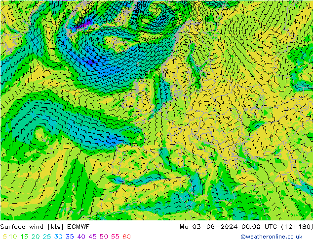 Rüzgar 10 m ECMWF Pzt 03.06.2024 00 UTC