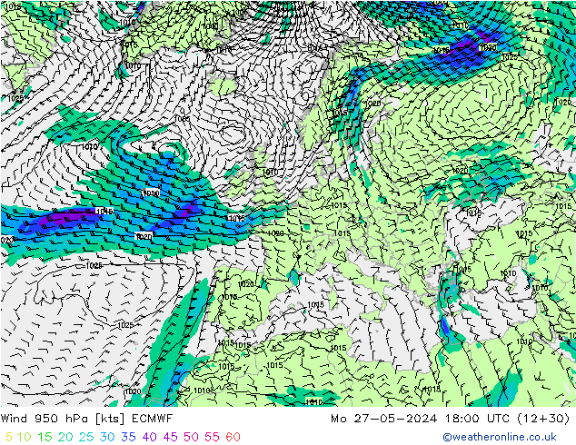 wiatr 950 hPa ECMWF pon. 27.05.2024 18 UTC