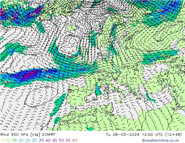 Rüzgar 950 hPa ECMWF Sa 28.05.2024 12 UTC