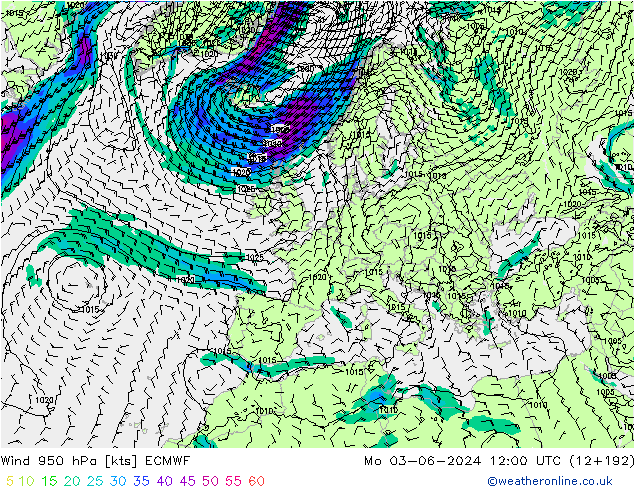 Wind 950 hPa ECMWF Po 03.06.2024 12 UTC