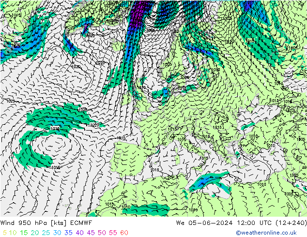 wiatr 950 hPa ECMWF śro. 05.06.2024 12 UTC