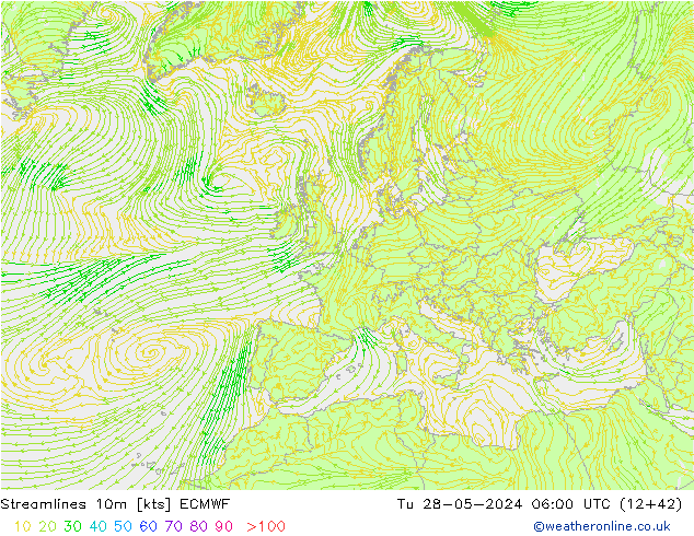 Stromlinien 10m ECMWF Di 28.05.2024 06 UTC