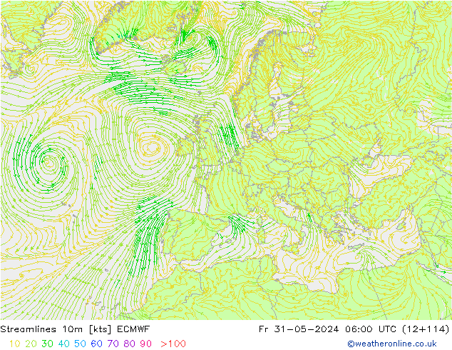 Linha de corrente 10m ECMWF Sex 31.05.2024 06 UTC
