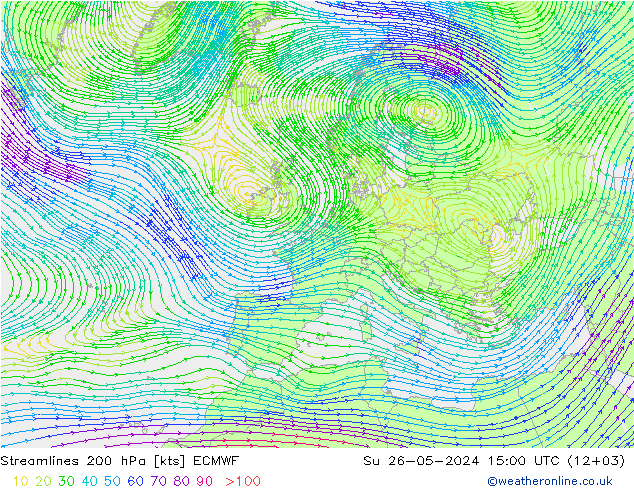 Rüzgar 200 hPa ECMWF Paz 26.05.2024 15 UTC