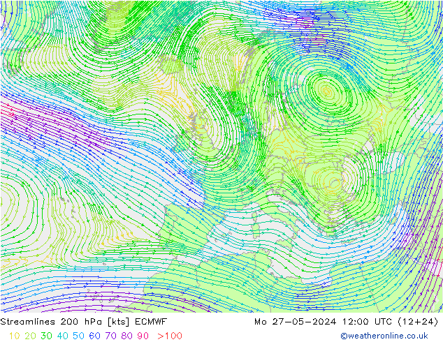 Streamlines 200 hPa ECMWF Mo 27.05.2024 12 UTC