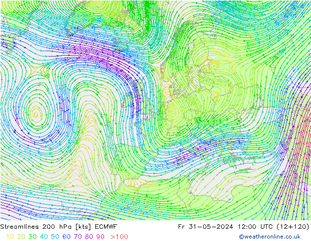 Linea di flusso 200 hPa ECMWF ven 31.05.2024 12 UTC