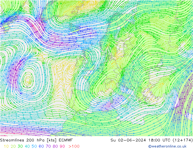 ветер 200 гПа ECMWF Вс 02.06.2024 18 UTC