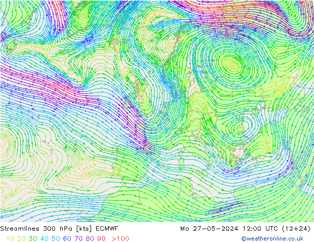 Stroomlijn 300 hPa ECMWF ma 27.05.2024 12 UTC