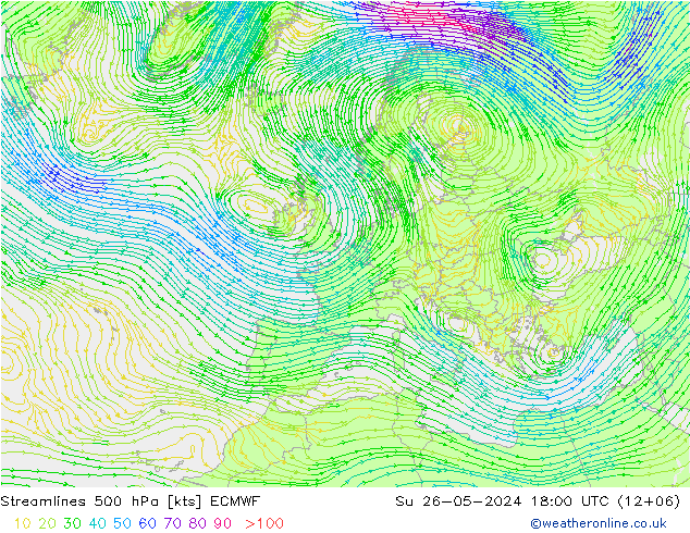 Stromlinien 500 hPa ECMWF So 26.05.2024 18 UTC