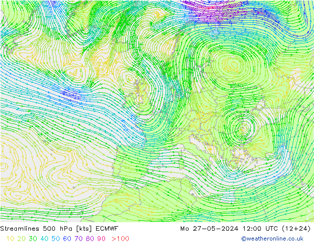 Línea de corriente 500 hPa ECMWF lun 27.05.2024 12 UTC