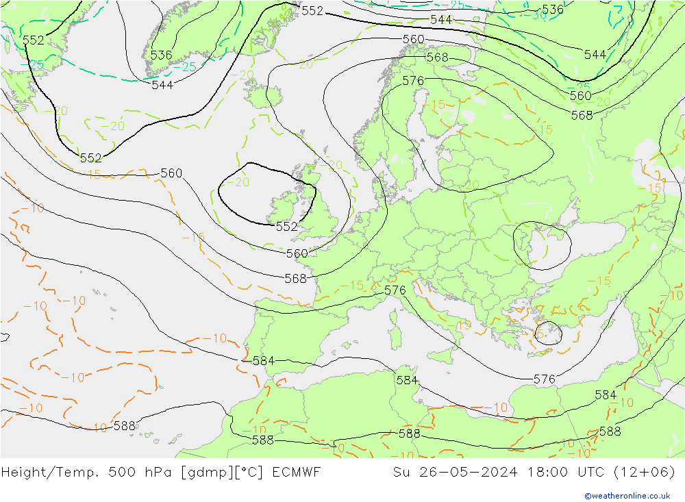 Height/Temp. 500 hPa ECMWF So 26.05.2024 18 UTC