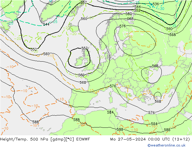 Height/Temp. 500 гПа ECMWF пн 27.05.2024 00 UTC