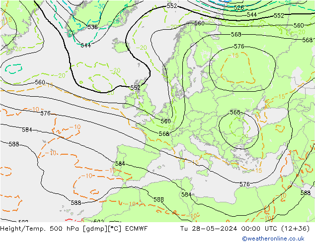 Z500/Rain (+SLP)/Z850 ECMWF Út 28.05.2024 00 UTC