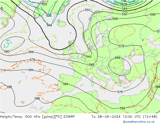 Z500/Rain (+SLP)/Z850 ECMWF вт 28.05.2024 12 UTC