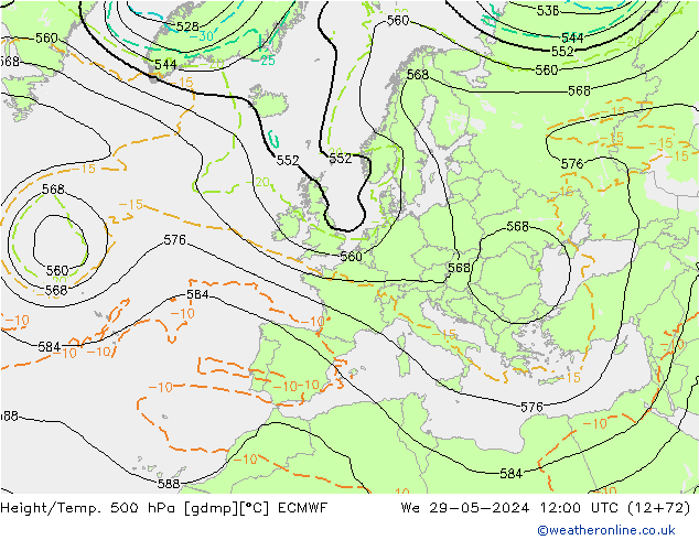 Height/Temp. 500 гПа ECMWF ср 29.05.2024 12 UTC