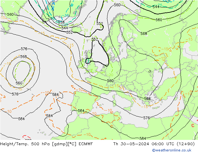 Z500/Rain (+SLP)/Z850 ECMWF Th 30.05.2024 06 UTC