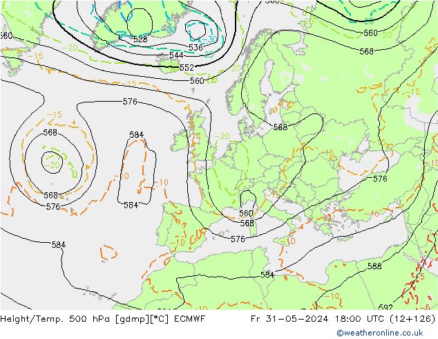 Yükseklik/Sıc. 500 hPa ECMWF Cu 31.05.2024 18 UTC