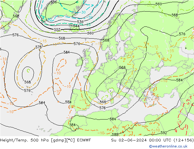 Height/Temp. 500 hPa ECMWF Dom 02.06.2024 00 UTC