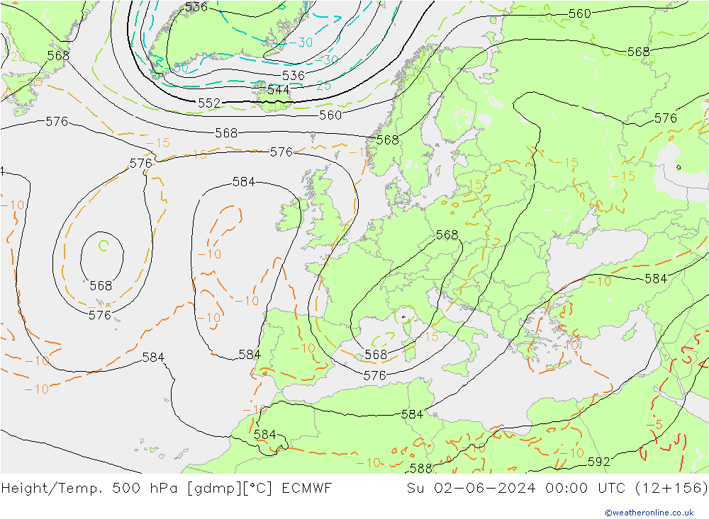 Height/Temp. 500 hPa ECMWF Dom 02.06.2024 00 UTC