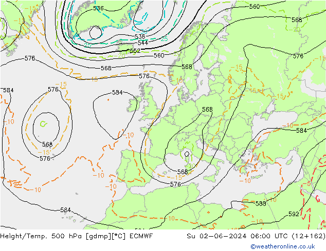 Z500/Regen(+SLP)/Z850 ECMWF zo 02.06.2024 06 UTC