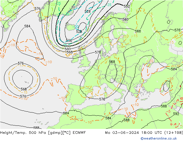 Z500/Rain (+SLP)/Z850 ECMWF Mo 03.06.2024 18 UTC