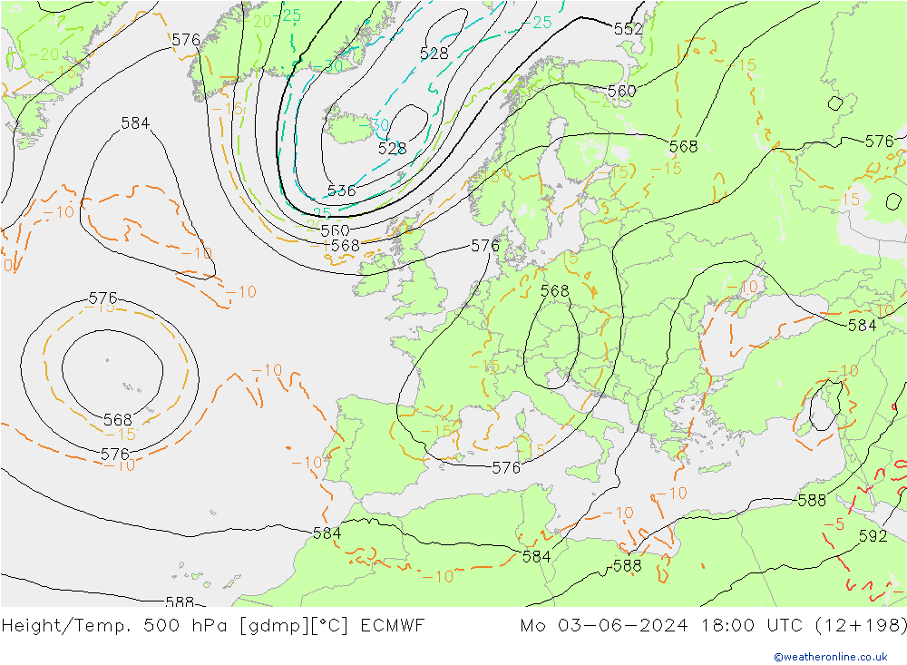 Z500/Rain (+SLP)/Z850 ECMWF Po 03.06.2024 18 UTC