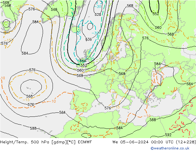 Z500/Rain (+SLP)/Z850 ECMWF mer 05.06.2024 00 UTC