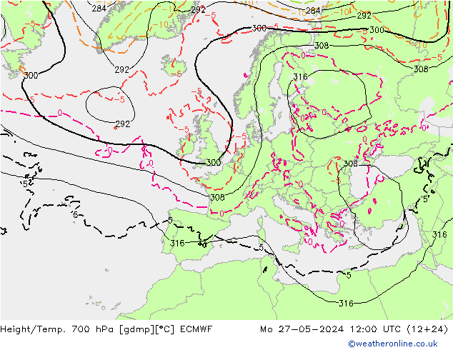 Hoogte/Temp. 700 hPa ECMWF ma 27.05.2024 12 UTC