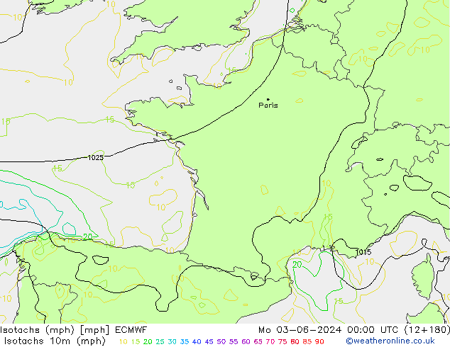 Isotachs (mph) ECMWF  03.06.2024 00 UTC