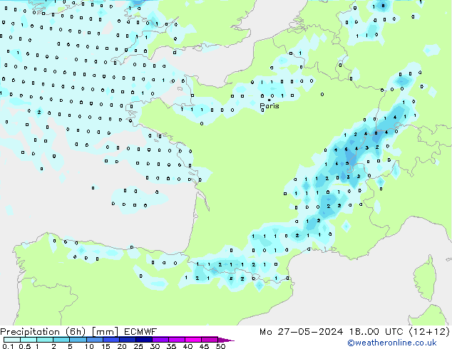 Z500/Rain (+SLP)/Z850 ECMWF Mo 27.05.2024 00 UTC