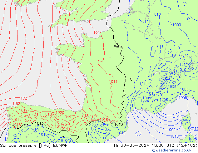 Surface pressure ECMWF Th 30.05.2024 18 UTC