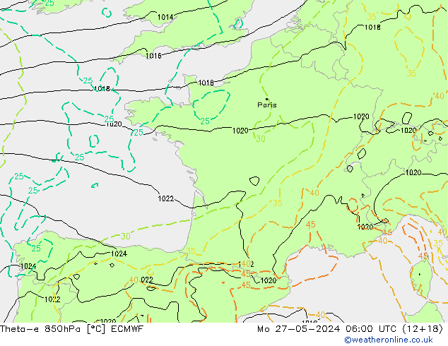 Theta-e 850hPa ECMWF Mo 27.05.2024 06 UTC