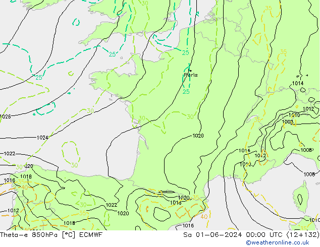 Theta-e 850hPa ECMWF sáb 01.06.2024 00 UTC